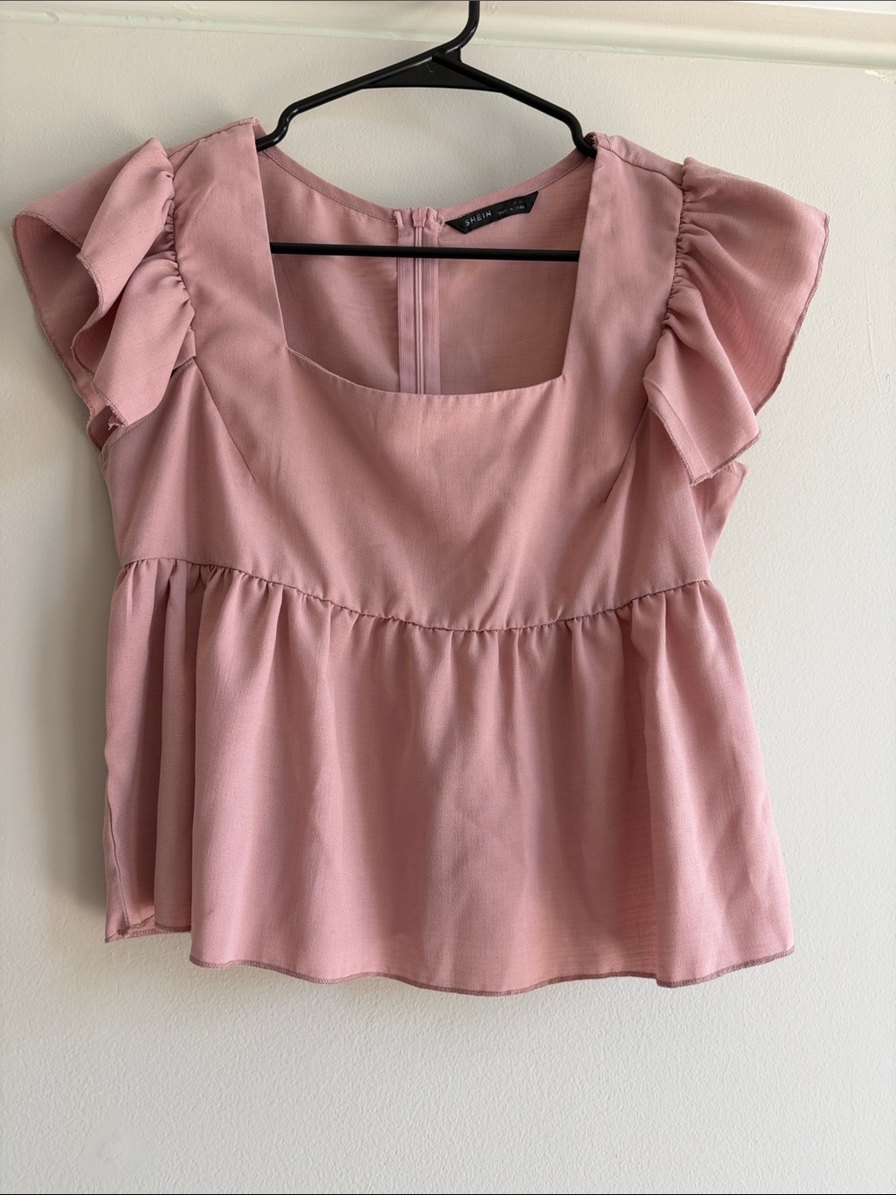 SHEIN Dusty Pink Ruffle Sleeve Square Neck Blouse